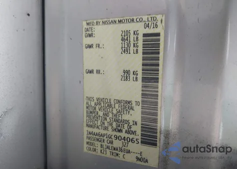 2016 Nissan Maxima 3.5 Sl z USA, uszkodzony, nr VIN 1N4AA6AP1GC904065